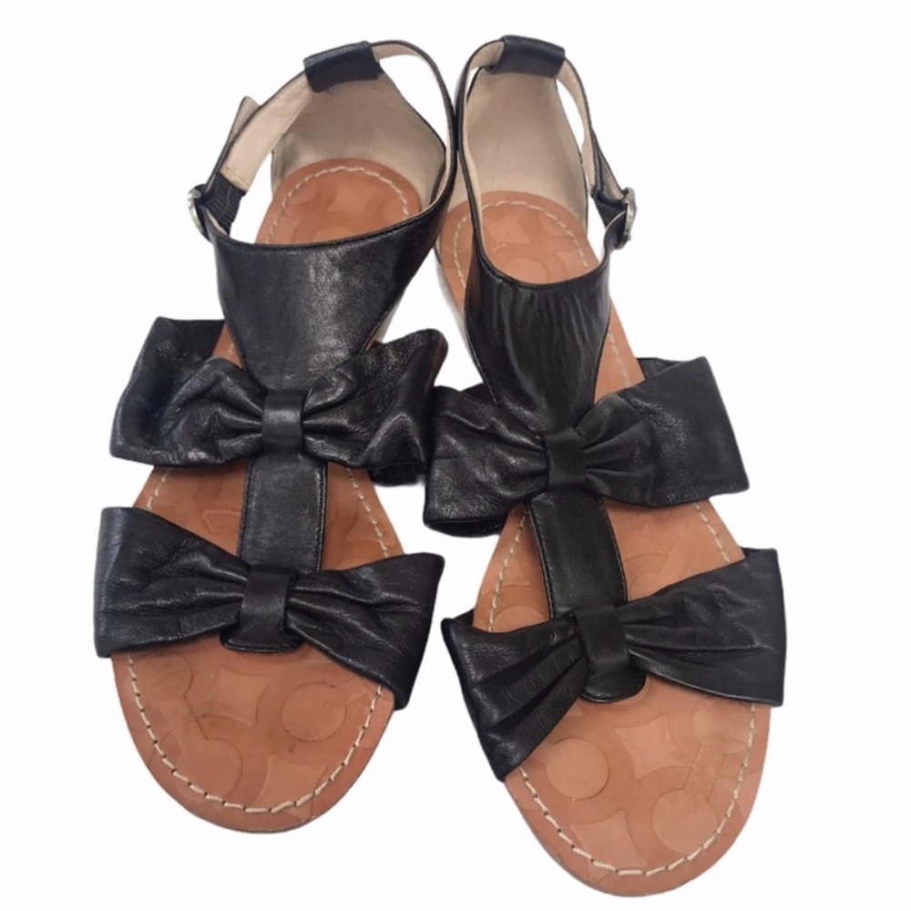 Coach Tracy Black Leather Gladiator Bow Sandals Size 8.5B
